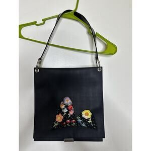 Gilson Martins Square PVC Purse Shoulder Bag Embroidered Beaded Floral Front